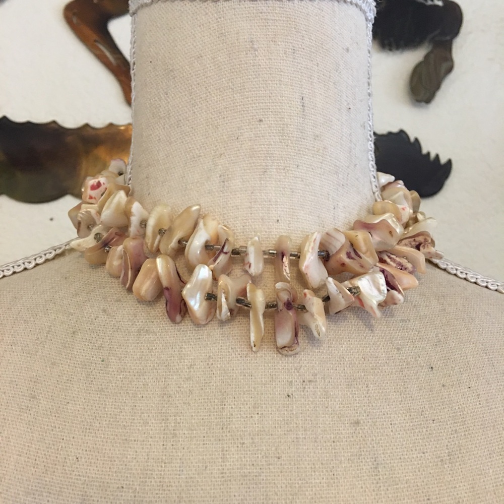 Vintage double strand shell choker necklace